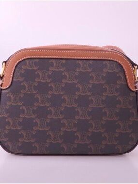 Brown Monogram Crossbody or shoulder small Camera Bag with Tan Trim